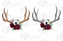 Watercolor Floral Deer horn clip art, Tribal decoration png Product Image 1