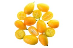 Stock Photo - Group of fresh kumquat close up top view. Product Image 1