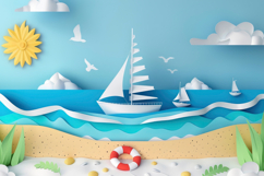 Paper Art Beach Background Wallpaper Product Image 1