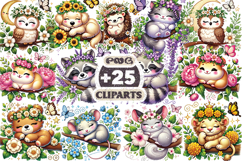 Cute Floral Woodland Animal Sublimation PNG | Forest Animal Product Image 1