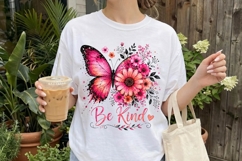 Be Kind Pink Butterfly Floral Design PNG Product Image 2