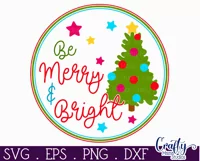 Colorful Christmas Svg Round Sign, Be Merry And Bright Product Image 2
