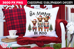 Be Merry Be Moo Highland cow Sublimation Design