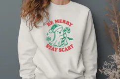 Be Merry Stay Scary SVG PNG, Cute Christmas Ghost Spooky Product Image 2