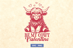 Cute Highland Cow Valentine SVG | Be My Cowy Valentine PNG Product Image 1