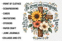 Joshua 1:9 Floral Cross Christian PNG Product Image 3
