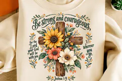 Joshua 1:9 Floral Cross Christian PNG Product Image 1