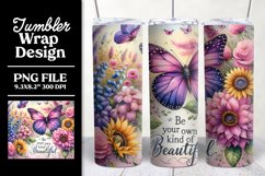 Butterfly Motivational Tumbler Wrap | Floral Sublimation Product Image 1