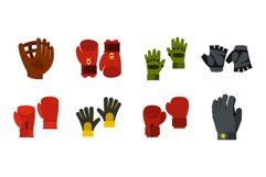 Sport gloves icon set, flat style Product Image 1
