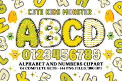 Cute Kids Monster Alphabet &amp; Numbers doodle PNG Clipart Product Image 1