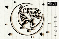 Merry Christmas card svg, Gnome on the moon, clipart vector Product Image 1