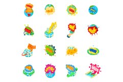 Troubled earth icons set, isometric style Product Image 1