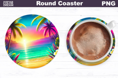 Beach Round Coaster | Beach Sunset Coaster Product Image 1