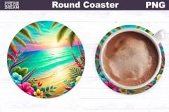 Beach Round Coaster | Beach Sunset Coaster Product Image 1