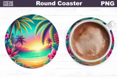 Beach Round Coaster | Beach Sunset Coaster Product Image 1