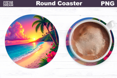 Beach Round Coaster | Beach Sunset Coaster Product Image 1