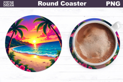 Beach Round Coaster | Beach Sunset Coaster Product Image 1
