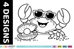 Black and white crab illustrations for coloring