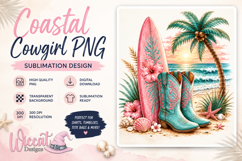 Beach Cowgirl Boots PNG, Surfboard Western Sublimation Product Image 1