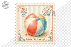 Beach Days Watercolor Beach Ball Postage Stamp PNG Product Image 1