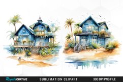 Watercolor Beach Houses Design Clipart Product Image 1