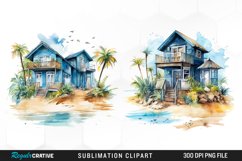 Watercolor Beach Houses Design Clipart Product Image 1