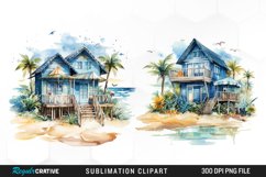 Watercolor Beach Houses Design Clipart Product Image 1