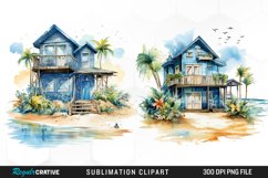 Watercolor Beach Houses Design Clipart Product Image 1