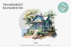 Beach Hut House Ocean Landscape Watercolor Nautical Sea Clipart Nursery  art Transparent Print for invitation t-shirt designs sublimation kids travel vacation