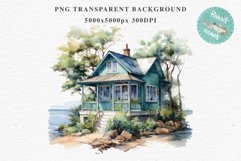 Beach Hut House Ocean Landscape Watercolor Nautical Sea Clipart Nursery  art Transparent Print for invitation t-shirt designs sublimation kids travel vacation
