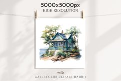 Beach Hut House Ocean Landscape Watercolor Nautical Sea Clipart Nursery  art Transparent Print for invitation t-shirt designs sublimation kids travel vacation