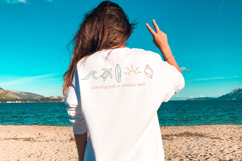 Ocean inspired SVG file with simple beach icons and script lettering, designed for DIY crafting and small business apparel.