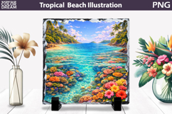 Tropical Beach Coral Reef Illustration | Ocean Sublimation Product Image 1