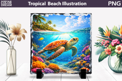 Sea Turtle Tropical Ocean Illustration | Beach Sublimation Product Image 1