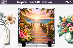 Tropical Beach Boardwalk Sunset Slate | Ocean Sublimation Product Image 1