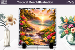 Tropical Beach Waterfall Sunset Slate | Coastal Sublimation Product Image 1