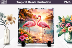 Flamingo Couple Tropical Sunset Slate | Beach Sublimation Product Image 1