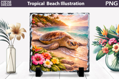 Sea Turtle Tropical Beach Sunset Slate | Ocean Sublimation Product Image 1