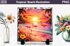 Flamingo Tropical Sunset Beach Slate | Ocean Sublimation Product Image 1