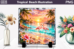 Flamingo Tropical Lagoon Sunset Slate | Beach Sublimation Product Image 1