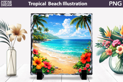 Tropical Beach Hibiscus Slate | Ocean Coast Sublimation Product Image 1