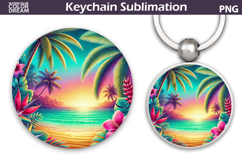 Tropical Beach Round Keychain | Summer Key Keychain Product Image 1