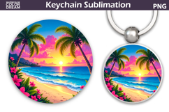 Tropical Beach Round Keychain | Summer Key Keychain Product Image 1