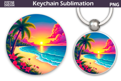 Tropical Beach Round Keychain | Summer Key Keychain Product Image 1