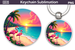 Tropical Beach Round Keychain | Summer Key Keychain Product Image 1