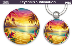 Tropical Beach Round Keychain | Summer Key Keychain Product Image 1