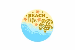 Turtle Beach Life Round Sign Laser Cut SVG Design Template Product Image 2