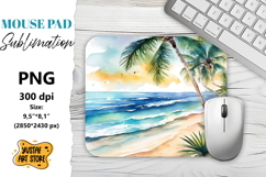 Summer Mouse Pad sublimation. Watercolor beach illustration Product Image 1