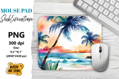 Summer Mouse Pad sublimation. Watercolor beach illustration Product Image 1