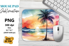 Summer Mouse Pad sublimation. Watercolor beach illustration Product Image 1